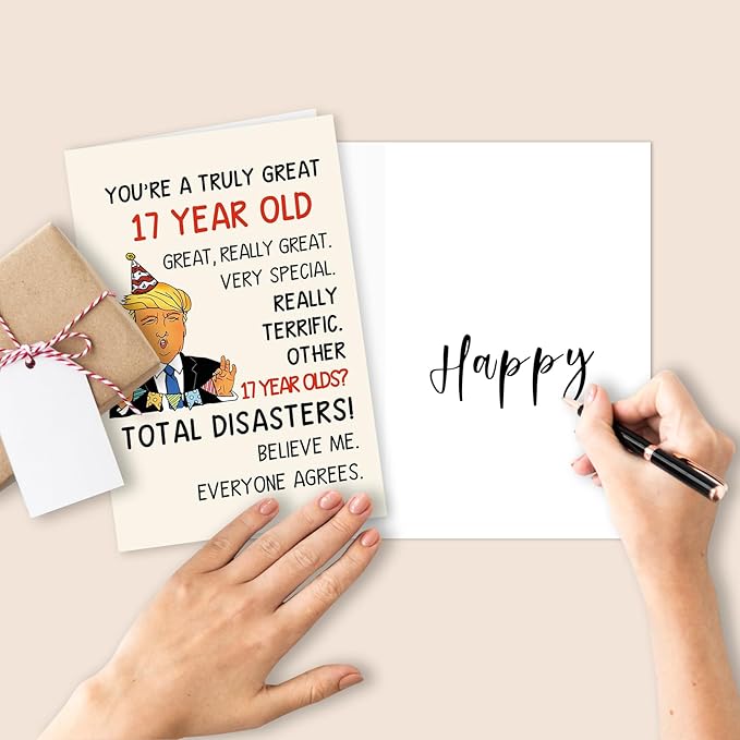 Funny 17th Birthday Card for Him Her, Happy Trump 17 Year Old Birthday Gift Ideas for Son Daughter, Humor 17th Birthday Decorations for Girls Boys