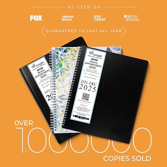 2025 Appointment Book & Planner- Ensight 6.5 x 8.5 inches, Large Tabbed Daily Hourly Weekly Planner, Calendar & Schedule Book 30-Minute time Slots, Business & Personal Planner Jan 2025- Dec 2025- Yellow