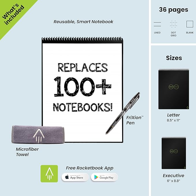 Rocketbook Smart Reusable Notebook, Flip Letter Size Spiral Notebook, Scarlet Sky, (8.5" x 11")