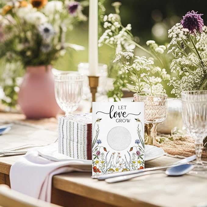Fumete 50 Pcs Let Love Grow Seed Packets Wedding Favor for Guests Bulk Seed Envelope Kraft Bag with Window Flower Resealable Seed Storage Packets for Wedding Party Favors Bridal Shower No Seed