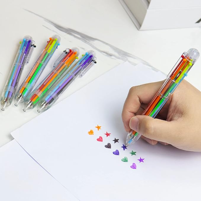 IHPUKIDI 6 Pack 0.5mm 6-in-1 Multicolor Ballpoint Pen, 6 Color Transparent Barrel Retractable Ballpoint Pens for Office School Supplies Students Gift