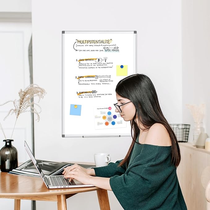 WALGLASS 2 Pack Magnetic White Board, 36" x 24" Double-Sides Dry Erase White Board for Wall, Hanging or Mounted Whiteboard, Horizontal or Vertical, Silver Aluminium Frame, Home, School, Office