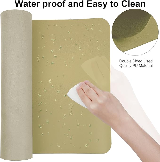 Boutilon Leather Desk Pad 24"x 14" Non-Slip Mouse Pad,Office Desk Mat,Waterprooft PU Leather Desk Blotter,Desk Pad Protector,Desk Writing Pad for Home Office Decor (S-Golden)