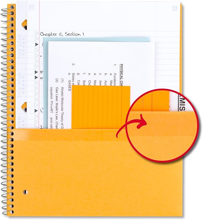 Five Star Spiral Notebook + Study App, 3 Subject, College Ruled Paper, Fights Ink Bleed, Water Resistant Cover, 8-1/2" x 11", 150 Sheets, White (72464)