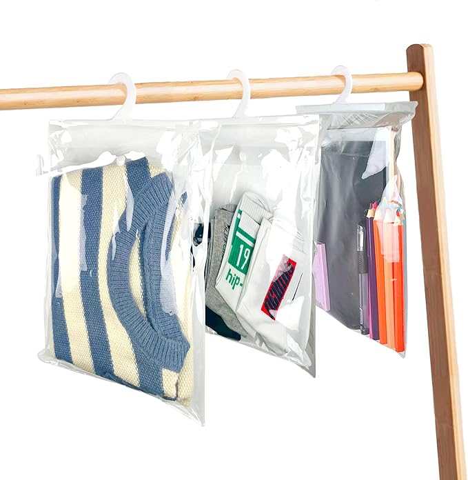 Hanging Storage Bags with Hanger,13" X11" Large Hook Hang-Up Clear Plastic Bags,Book Pouch School Supply Kit Classroom Organization for Classroom Library School Supplies Home Pharmacy Use (50)