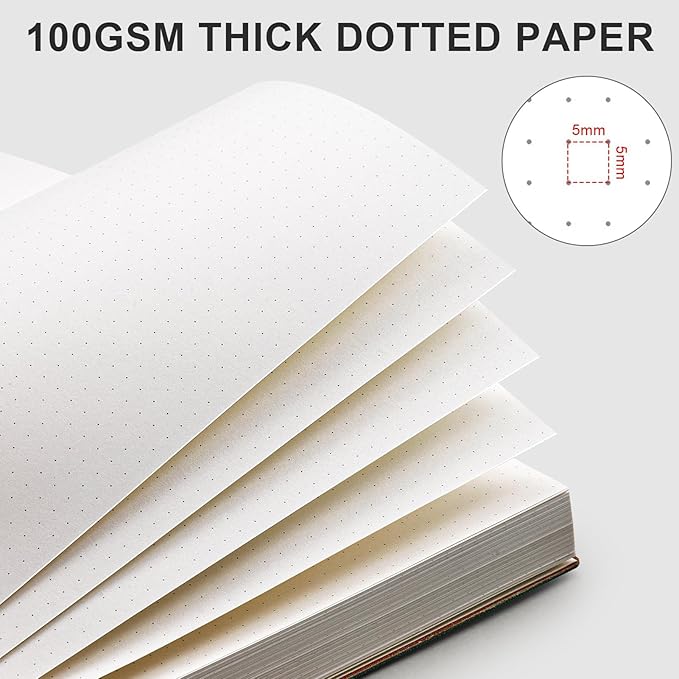 AHGXG Bullet Dotted Journal - Large A4 Notebook Dotted, 8.5''×11'', 320 Pages Dot Grid Notebook, 100gsm Thick Paper, Leather Softcover, with Journal Stencils, Inner Pocket - Yellow