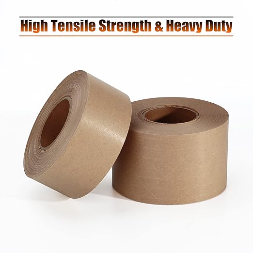 LLPT Kraft Paper Gummed Tape 2.75” x 66 Yards 2 Pack Reinforced Fiberglass Water Activated Kraft Tape Brown Packing Tape Heavy Duty for Mailing Shipping Sealing Boxes (PGB7060R02)