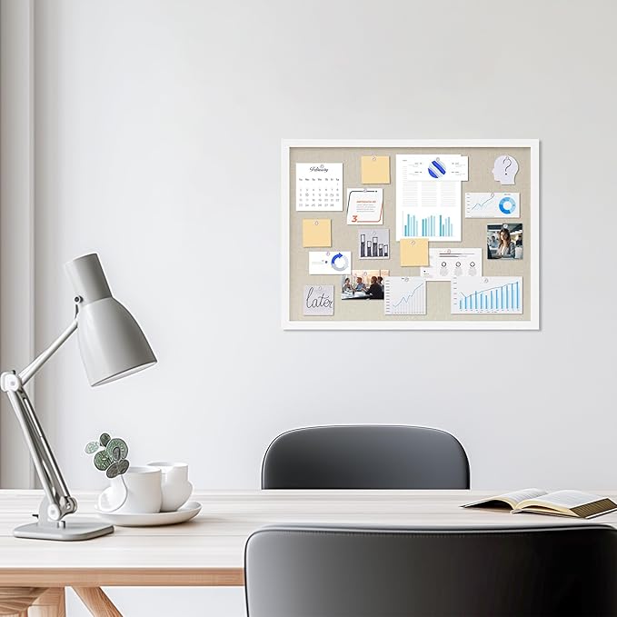 Cork Board with Linen White,Bulletin Board 23"x17" Hanging Corkboards for Office Home School Message Board or Vision Board Decoration.