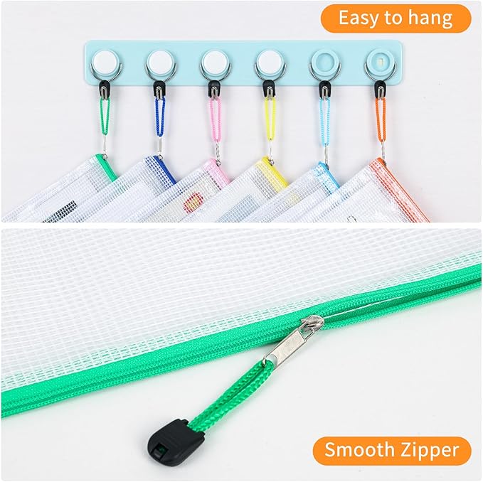 LABUK 52pcs Mesh Zipper Pouch Bags, A4 Letter Size Plastic Zipper Pouches, Waterproof Puzzle Toys Organizing Storage Bags for Classroom Organization, Board Game Storage