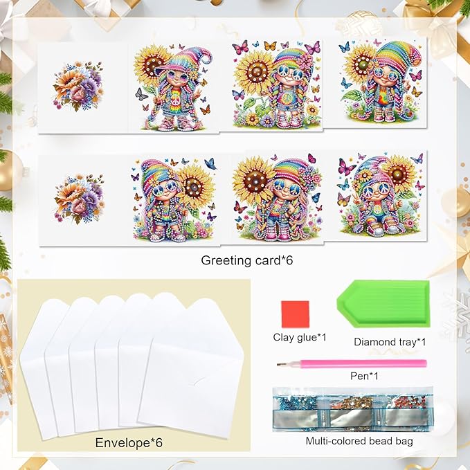 6 Pcs 5D Diamond Painting Greeting Cards Kits, Handmade Festival Greeting Cards with Envelopes DIY Diamond Art Crafts Birthday Cards Holographic Shimmer Design for Birthdays Holidays (Sunflower Happy)