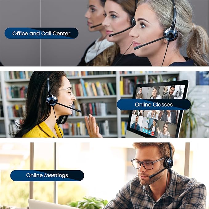 TruVoice HD-550 Office and Call Center Wired QD Headset with Noise Canceling Microphone and HD Speakers - Compatible with Mitel, Nortel, Avaya, Poly, Polycom, Shoretel, Digium, ESI, Fanvil Desk Phones