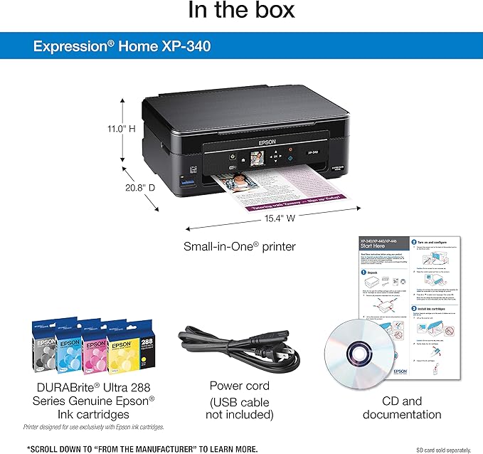 Epson Expression Home XP-340 Wireless Color Photo Printer with Scanner and Copier, Amazon Dash Replenishment Ready