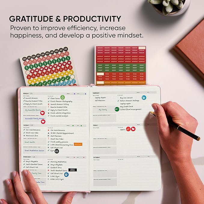 PRODUCTIVITY STORE Pro - Dated, 2025 Planner, 5.8” x 8.3” - The #1 Productivity Planner to Achieve Your 2025 Goals - Planner 2025-2026 - Pink - A5