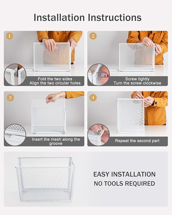 Oterri Hanging File Organizer, Metal File Organizer, Portable Desktop File Organizer for Letter Size Folder, Mesh Hanging File Crate for Office,Folders Not Included(Pure White,1 Pack)