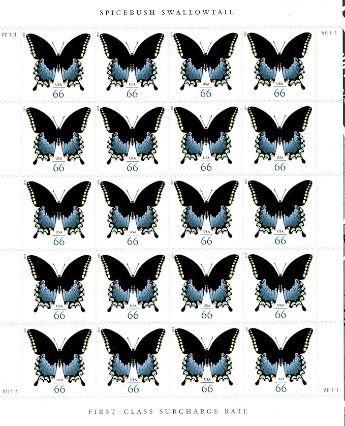 Spicebush Swallowtail Butterfly Sheet of 20 x 66 cent U.S. Postage Stamps Scott 4736 by USPS