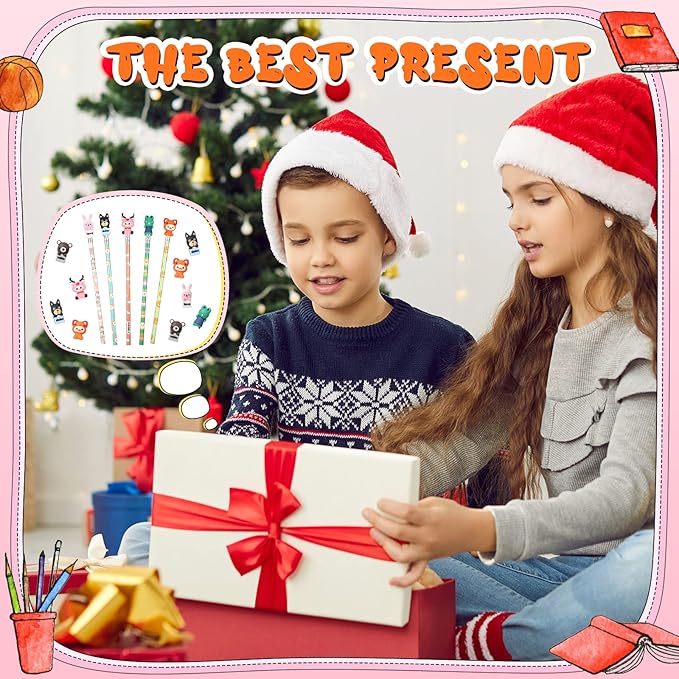 Ireer 60 Pcs Scented Pencils for Kids Animal Fruit Fun Smelly Pencils Bulk HB Graphite with 60 Pcs Cute Cartoon Toppers Gift for School Office Classroom Party Reward Supplies(Cute Style)