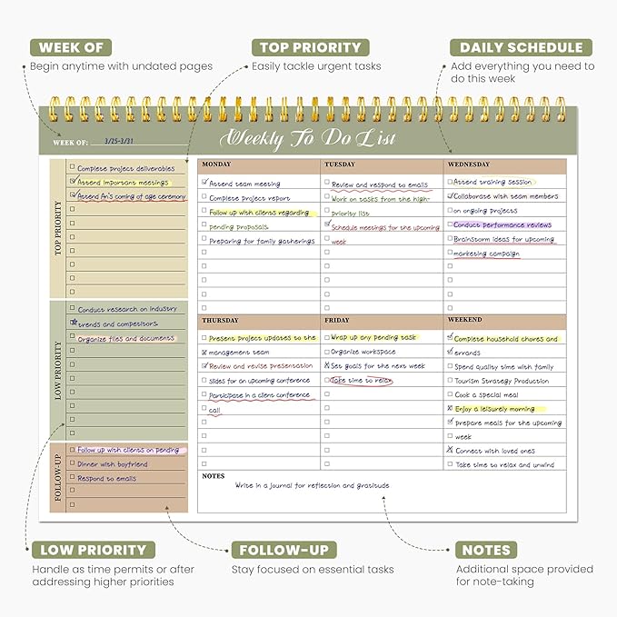 Weekly To Do List Notepad with 52 Undated Sheets(8.5"×11")- Undated Weekly Planner Notepad for Office Desk Accessories and Supplies - Forest Shades