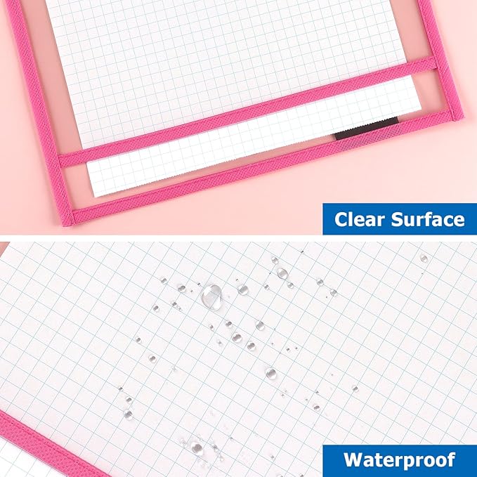 Tamaki 8 Pack Dry Erase Pockets with Rings, 10 x 14 Inch Ticket Holders Clear Plastic Sleeves Sheet Protectors for Teacher Classroom, 8 Assorted Colors