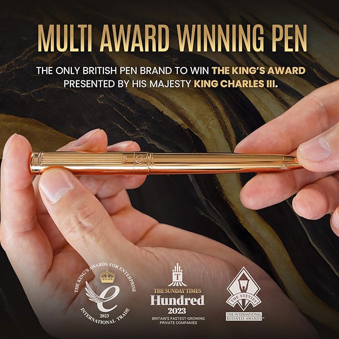 Scriveiner Personalized Gold Ballpoint Pen - Stunning Luxury Pen with 24K Gold Finish, Schmidt Ink Refill, Best Engraved Ball Point Gift Set for Men & Women, Custom Name Engraving