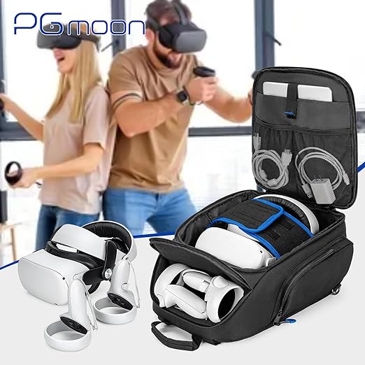 PGmoon Carrying Case Compatible with Oculus Meta Quest 2/Quest 3/Quest 3S/VR Elite Strap, Travel Storage Bag Backpack with Separate Room for Touch Controllers and Multi-Pockets (Patent Design)