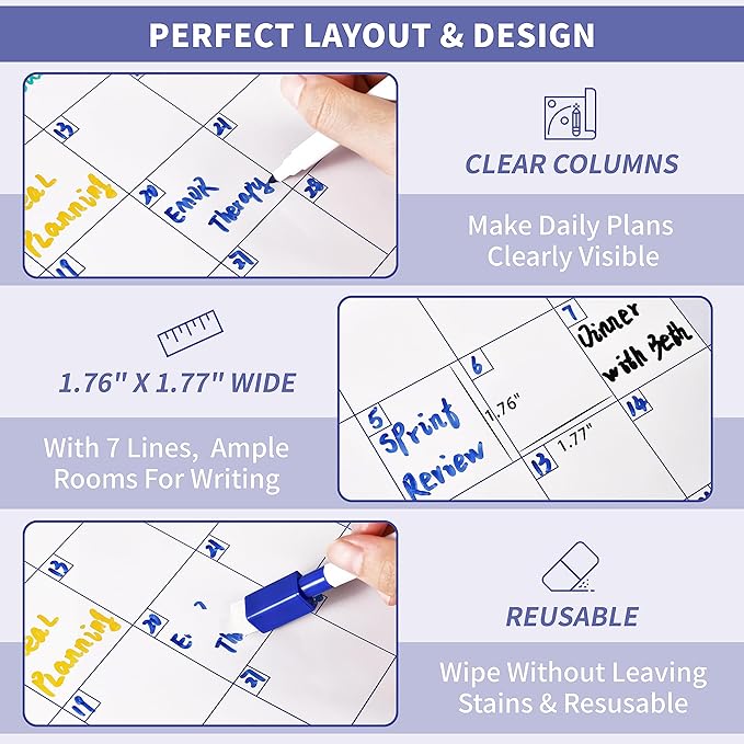 Large Dry Erase Calendar β Yearly Wall Calendar Dry Erase, 57.9" x 37", 12-Month Undated Calendar, Reusable Laminated with 15 Stickers - Purple