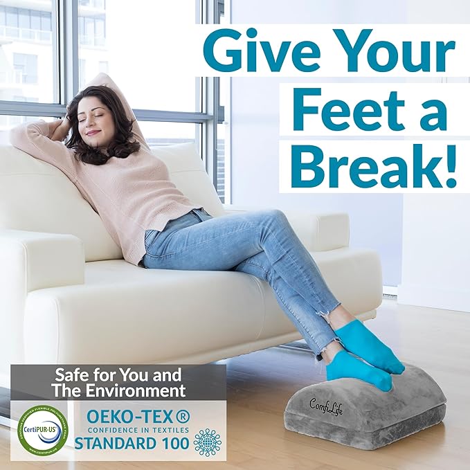 ComfiLife Foot Rest Under Desk for Office Use – Adjustable Height Memory Foam Foot Stool Under Desk for Office Chair & Gaming Chair – Ergonomic Under Desk Foot Rest for Back & Hip Pain Relief (Gray)