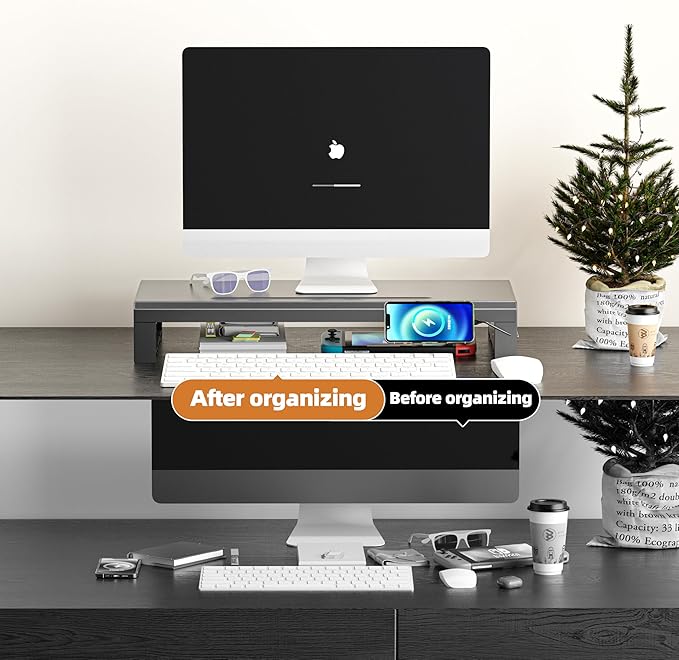 Computer monitor stand Laptop Desk Shelf & Monitor Riser ,21.6 inches long desk riser Monitors/PC/Laptop/Computer Space Saver Organizer ,Heavy Duty Gift Gaming Studio Office(Basic Version, 550mm)