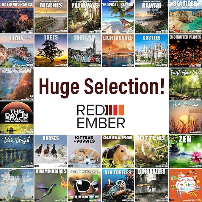 RED EMBER Waterfalls Mini 2025 Wall Calendar 12 Month | 7" x 14" Open | Thick & Sturdy Paper | Giftable | Calendar 2025