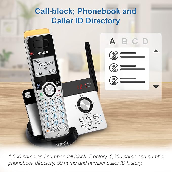 VTECH IS8121-2 Super Long Range up to 2300 Feet DECT 6.0 Bluetooth 2 Handset Cordless Phone for Home with Answering Machine, Call Blocking, Connect to Cell, Intercom and Expandable to 5 Handsets