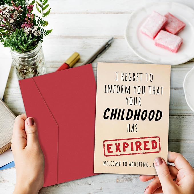 Funny 18th Birthday Card for Him Her, Humorous 18 Years Old Birthday Card for Son Daughter Sister Brother Best Friend, Your Childhood Has Expired