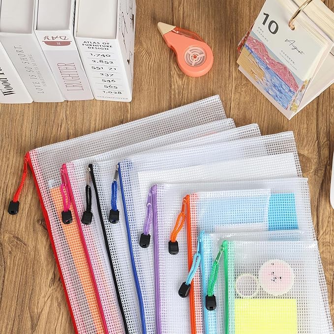 EOOUT 30pcs Mesh Zipper Pouch Bags, 8 Sizes Plastic Zipper Bags, 8 Colors Waterproof Zipper Pouches for Organization, Multipurpose for Travel, School Supplies, Office Appliances and Home Organization