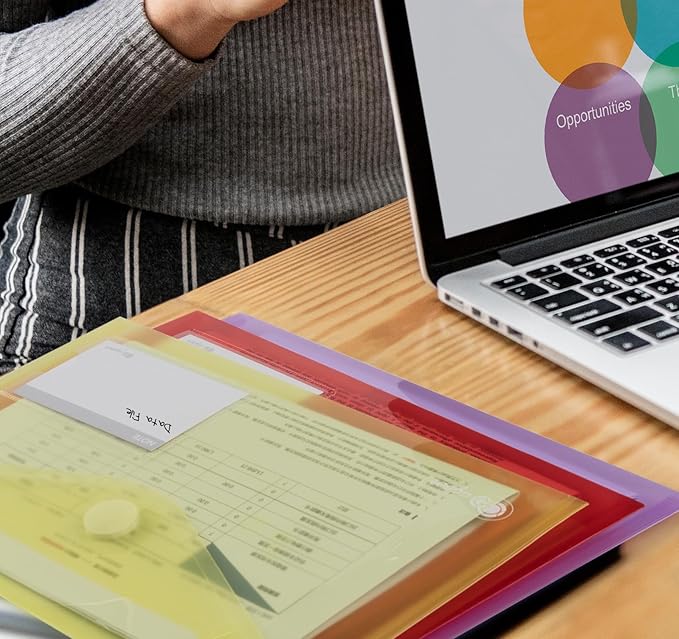 A5 Plastic Envelopes,24 Document Wallets A5,6 Colour A5 Poly Envelopes for Filing Documents with Perforated Edge/Label Pocket and 20 Pieces Gifted Business Card for Document Stationery Organization