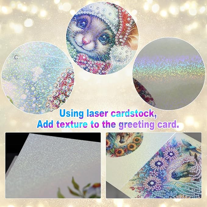 6 Pcs 5D Rhinestone Painting Greeting Cards Kits, Handmade Festival Greeting Cards with Envelopes Holographic Shimmer Design DIY Diamond Art Crafts Birthday Cards for Adults (Butterfly Moon)
