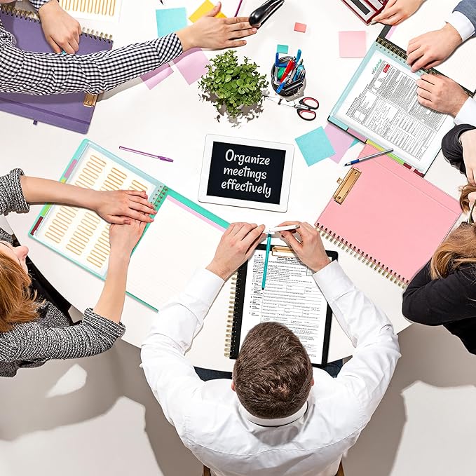 Ospelelf Pink Foldable Spiral Clipboard Folio with Storage Zipper Pouch, 5 Plastic Folders with 10 Pockets,Refillable Lined Notepad (11" x 8.5"), Hardcover Project Organizer with 39 Stickers