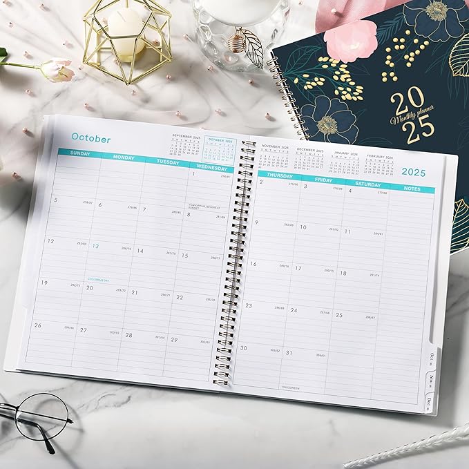2025 Monthly Planner - Monthly Planner/Calendar 2025, Jan 2025 - Dec 2025, 9ββ x 11'', Monthly Tabs, Double-Sided Pockets, Twin-Wire Biding, Holidays, Notes Pages, Julian Dates
