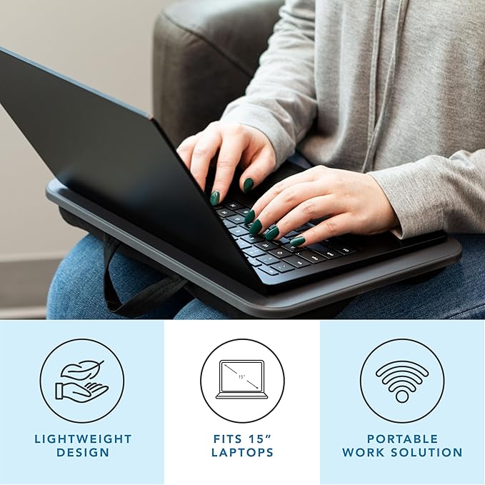 LAPGEAR Compact Lap Desk - Charcoal - Fits up to 15 Inch Laptops - Pack of 12 - Style No. 43005