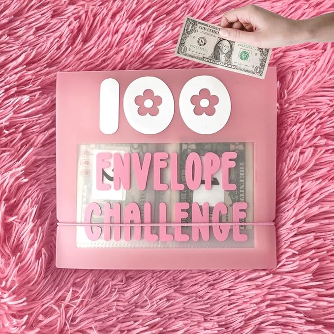 HIPPITO 7.9''x7.9'' Mini 100 Envelopes Money Saving Binder, Storage Saving Budget Book for 100 Envelopes Money Saving Challenge Kit, Gift as a Challenge Book for Lovers to Save $5,050