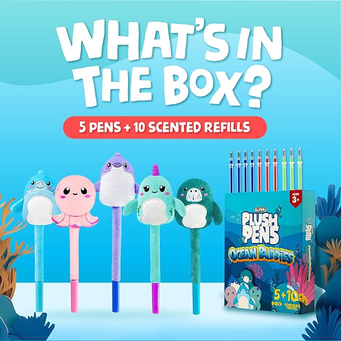 BUNMO Easter Gifts for Girls - Cute Pens - Cute Gel Pens w/Soft Grip & 10 Refills - Gifts for Tweens- Girls Easter Basket Stuffers - Fun Writing for Kids - Gift for Teens - Plush 5 Pack