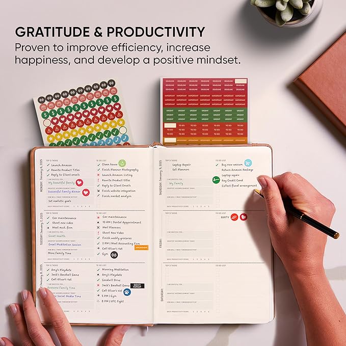 2025 Planner Pro 5.8 x 8.3 - Undated Productivity & Business Planner Notebook & Journal - Monthly Planner 2025 & Daily Planner 2025-2026 - A5 - Brown - Productivity Store
