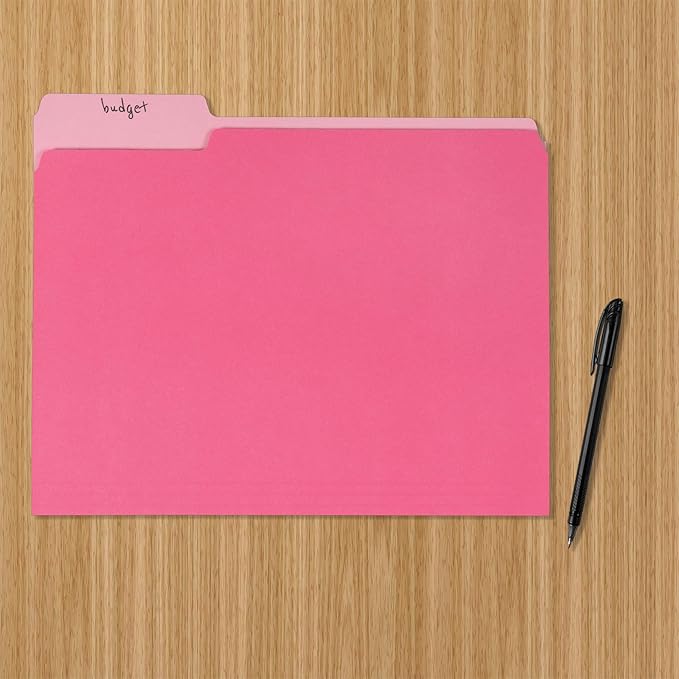 Amazon Basics File Folders, Letter Size, 1/3 Cut Tab, Pink, 36-Pack