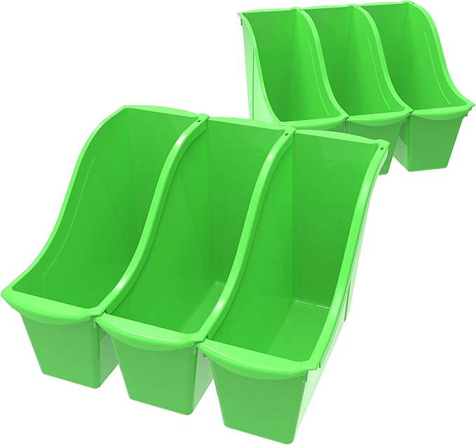 Storex Small Book Bin, Linking Storage Bin, Dry Erase Surface, 11.75" x 8.5" x 4.5" STEM Green (Pack of 6)