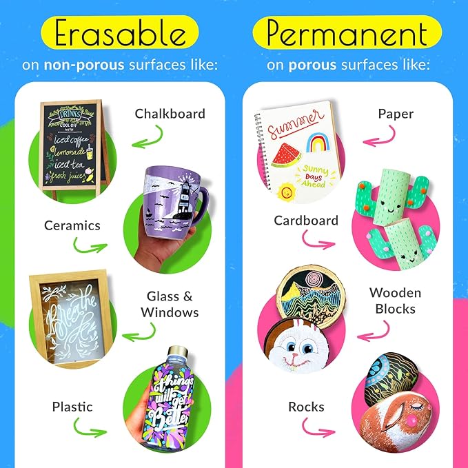 8 Washable Window Markers for Cars - 15mm Jumbo Colored Pens - Neon Paint Chalk Markers for Glass, Chalkboard, Blackboard, Bistro, Menu Board - Chalk Pens for Teachers, Kids, Businesses