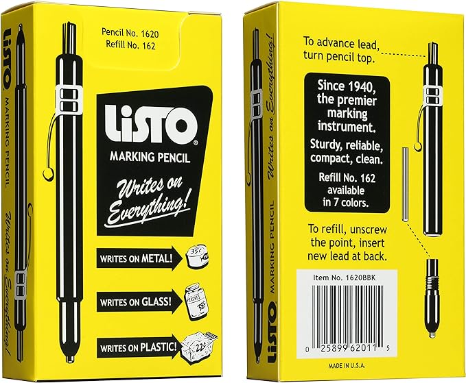 Listo 1620 - Box of 12 - ASSORTED COLORS - China Markers/Grease Pencils/China Marking/Pencils/Wax Pencils