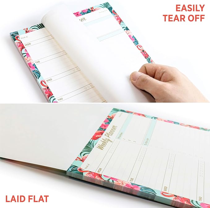 Oriday Weekly Planner Task Organizer Pad - 52 Sheets Undated Tear-away Planning Notepad (7.8x10 Flamingo)