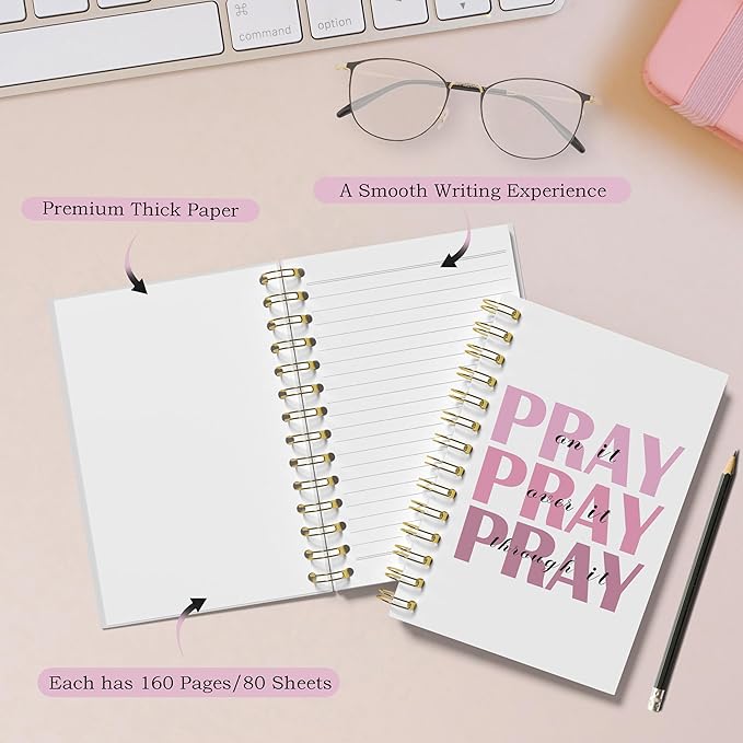 Prayer Journal, Pink Preppy Notebook - Pray on It Pray over It Pray Through It, Christian Gifts Journal, Daily Prayer Journal, Christian Journal, Christian Notebook for Women, 5.5x8.3 Inches