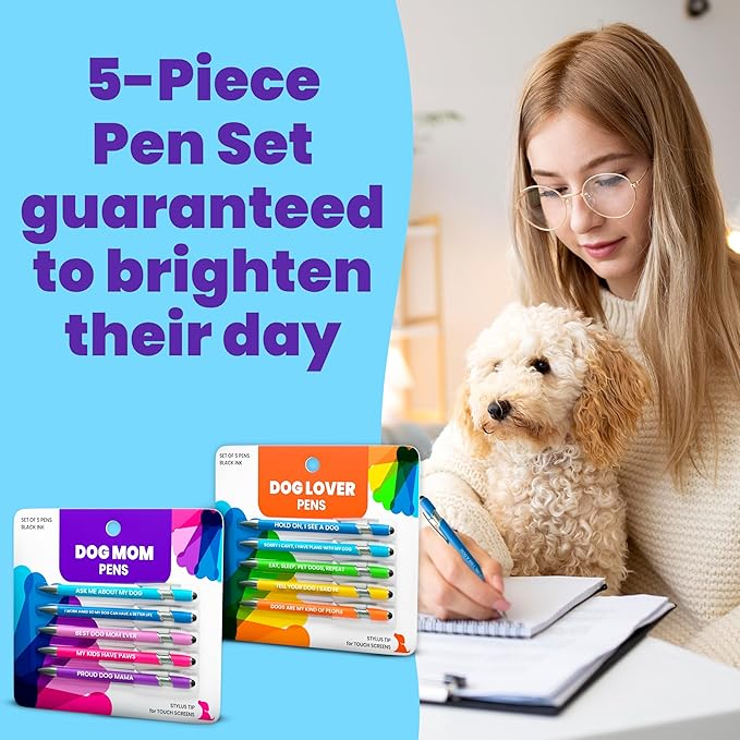Funny Dog Lover Pen Set – 5-Piece Dog-Themed Stylus Pens – Unique Gift for Dog Moms, Dads, Friends, Groomers, Vets, Dog Sitters, Dog Walkers, Co-Workers for Christmas, Stocking Stuffers, Birthdays