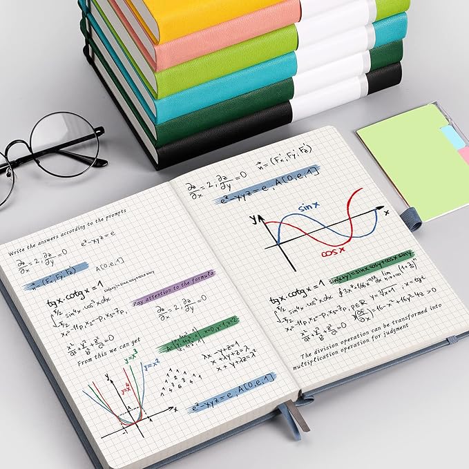 AHGXG Graph Paper Notebook - 320 Pages Grid Notebook Thick Journal A5, 100gsm Thick Graph Paper, Leather Hardcover, Inner Pocket,5.75'' × 8.38''- GrassGreen
