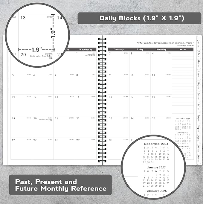 2025-2026 Monthly Planner/Calendar - 2 Year Planner 2025-2026, Monthly Tabs, 9ββ Γ 11ββ, Jan. 2025 - Dec. 2026, Hard Cover, Inner Pocket - Grey