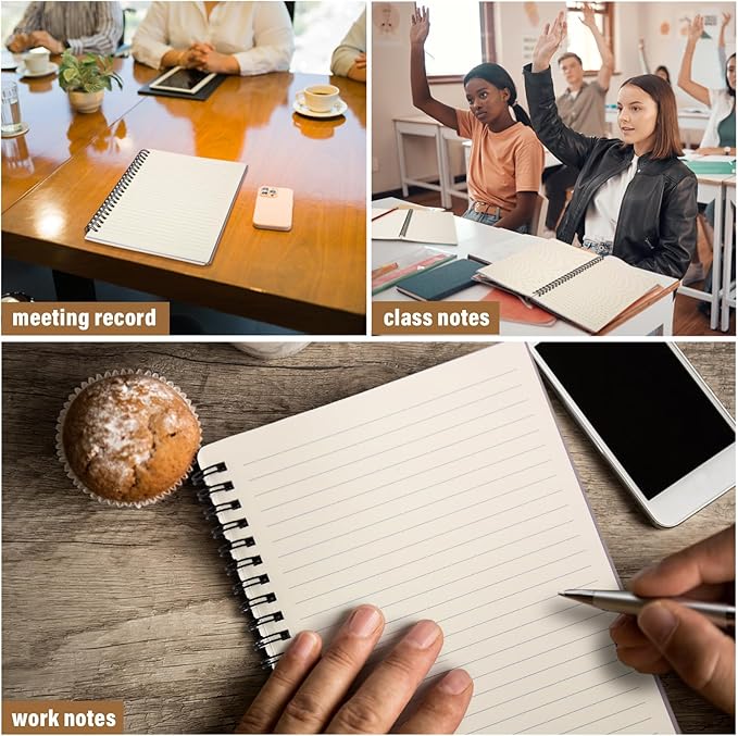 Fuutreo 24 Pcs Spiral Notebook for Work A5 8.3 x 5.7 Inch College Ruled Spiral Journal Notebook Kraft Cover, 12 Color, 60 Sheets, 120 Pages for Office School Supplies(Taro Color)