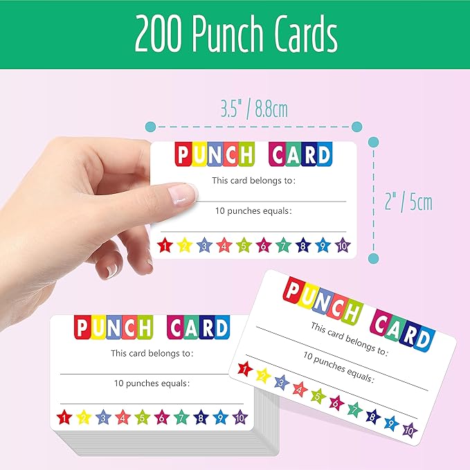 200 PCS Punch Cards, Incentive Card with Handheld Puncher Kit Star Shaped Incentive Loyalty Reward Cards Boost Creativity & Skills Development for Business, Classroom, Students Behavior, 3.5” x 2”